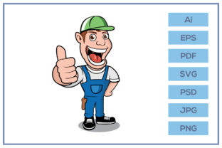 Funny Worker Giving Thumbs Up Cartoon Review